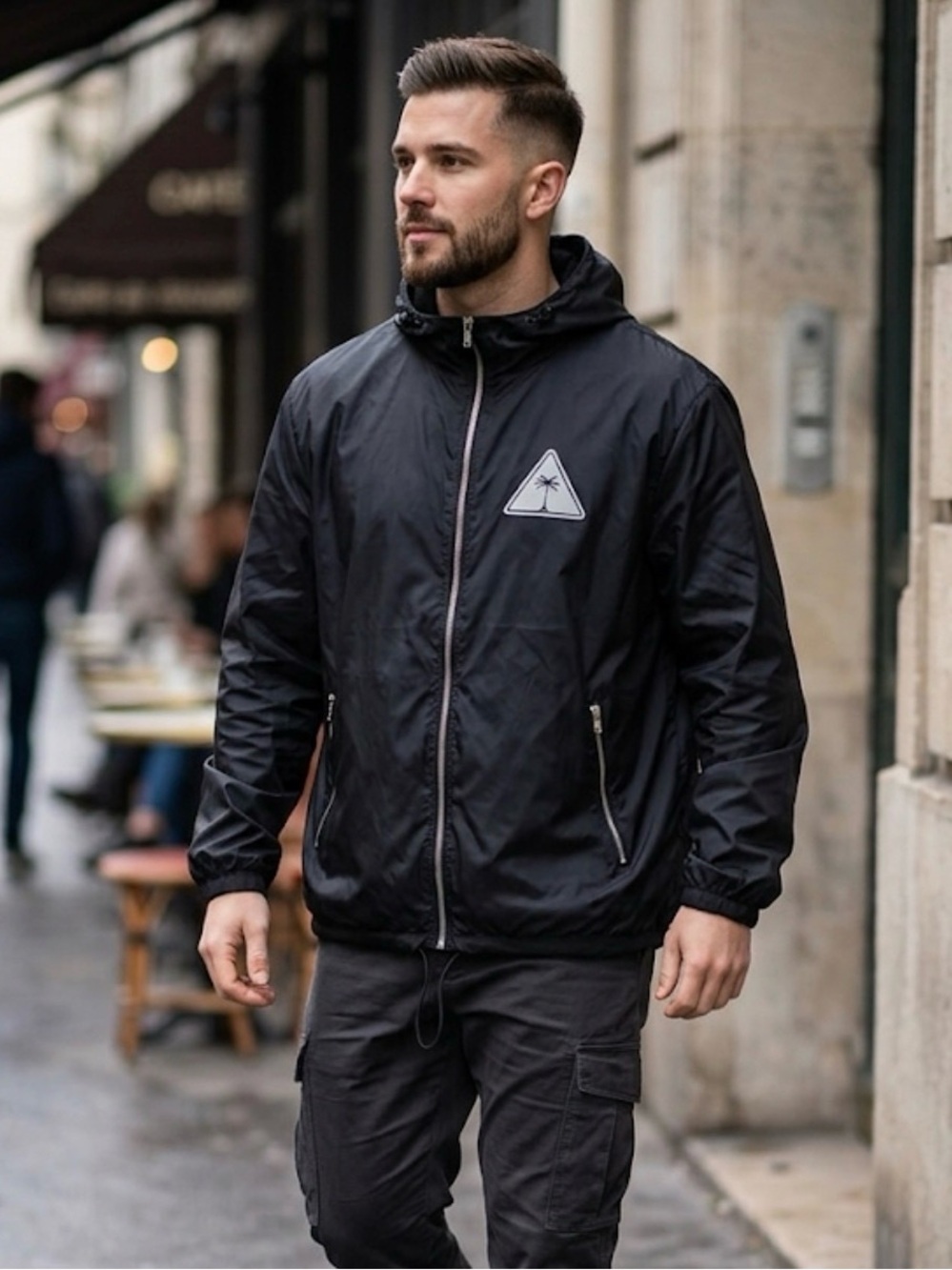 Palm Angels Black Hooded Windbreaker Jacket - Lightweight Casual